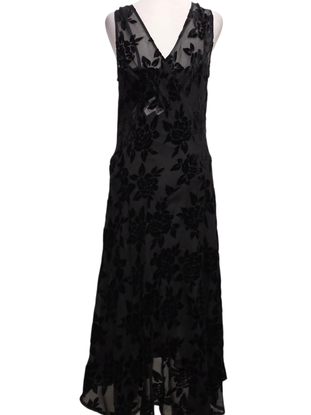 Robbie Bee Black Burnout Velvet Floral Midi Dress Size 12 Sheer Overlay Party - Picture 5 of 11